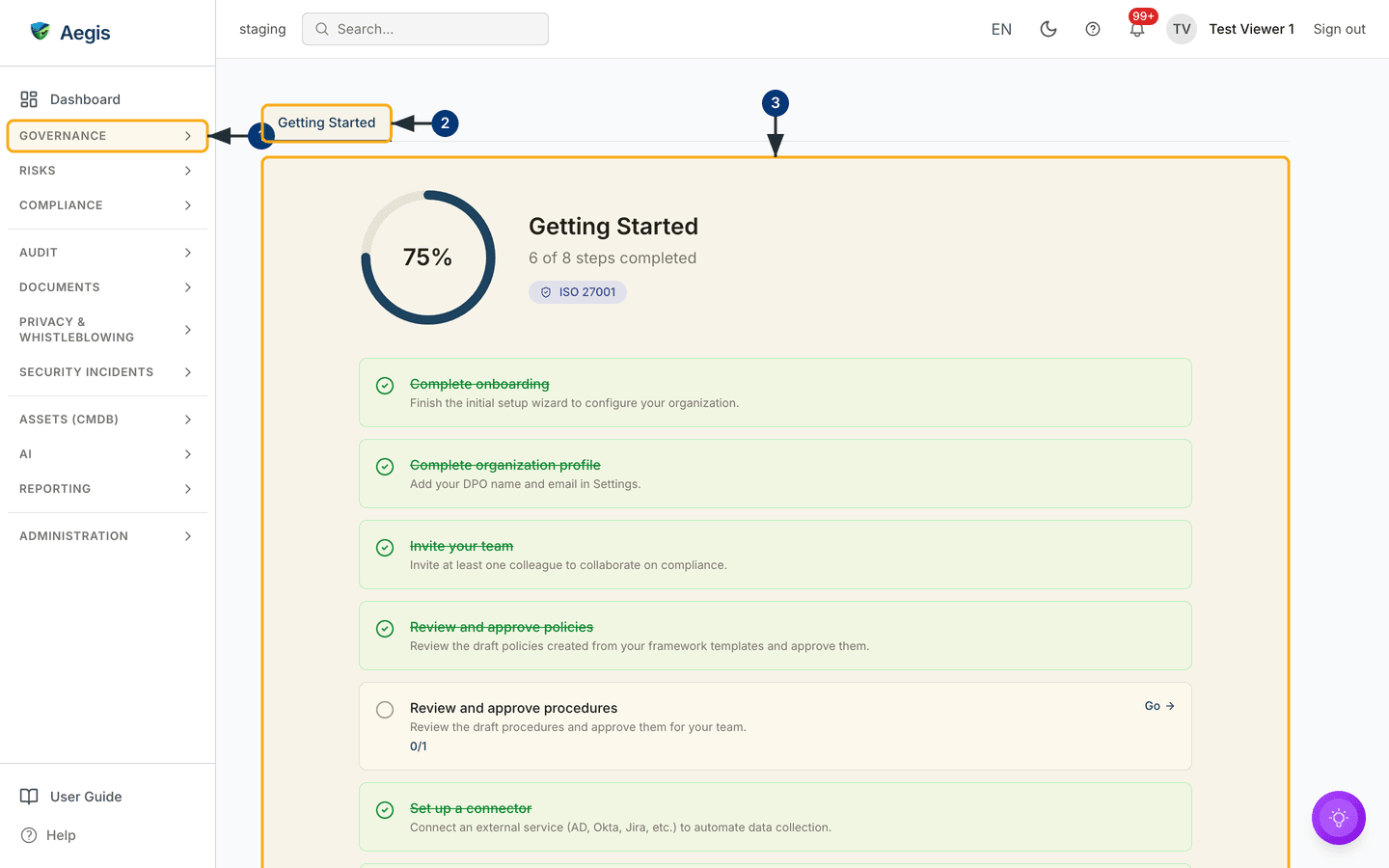 The Action Center, with the Getting Started tab open — /action-center.
