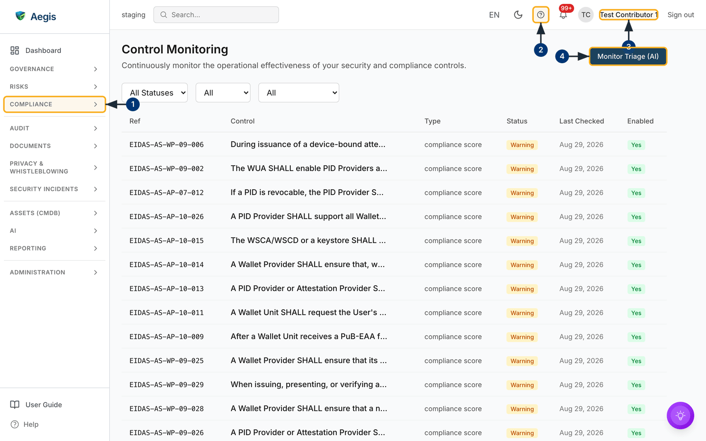 The control monitoring list — /control-monitoring.