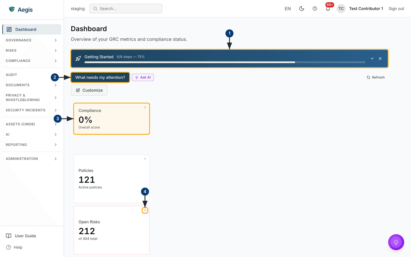 The dashboard as a Contributor sees it after signing in — /dashboard.