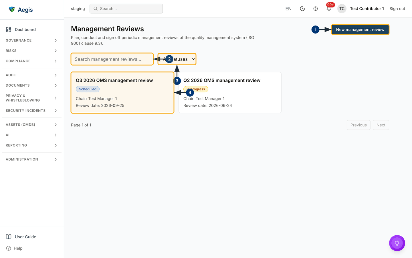The management review register — /management-reviews.
