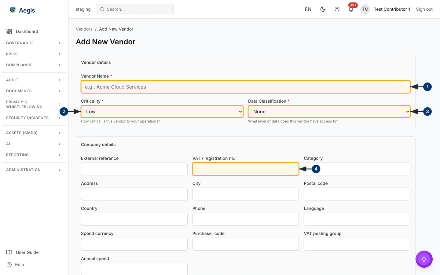 Adding a vendor — /vendors.